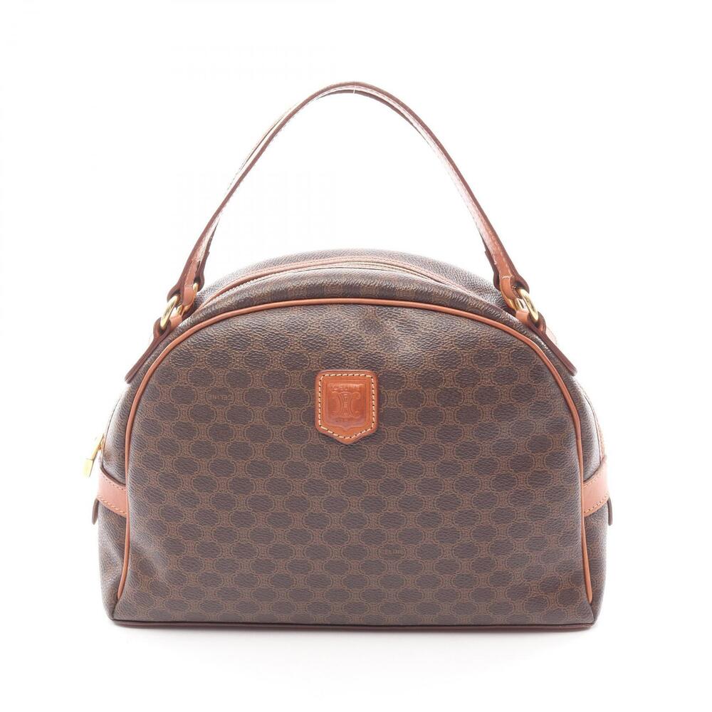Celine Macadam Handbag Canvas Leather Brown